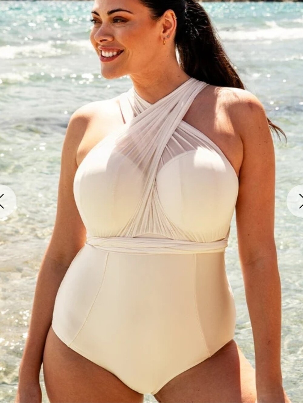38 J Wrapsody Bandeau Strapless Multiway Swimsuit Oyster Cream CURVY KATE NWT